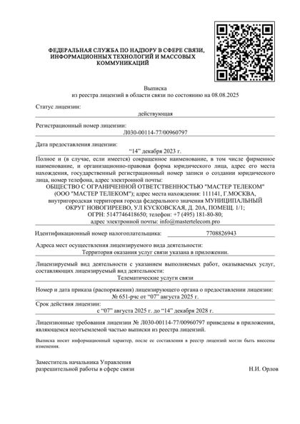 Скан: Телематические услуги связи